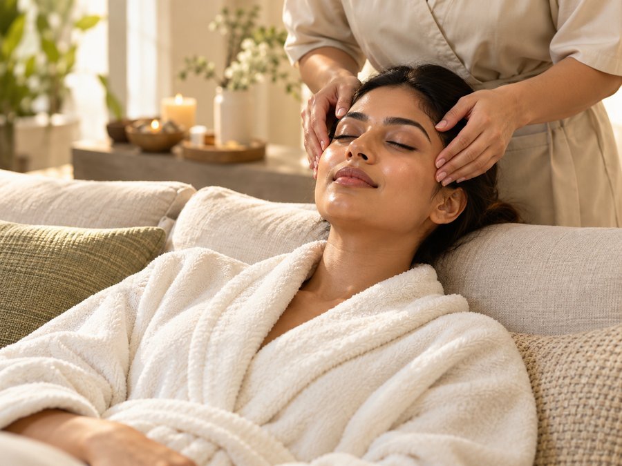 Relaxing facial treatment at home